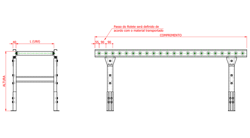 Transportador de Roletes livres Parafusados