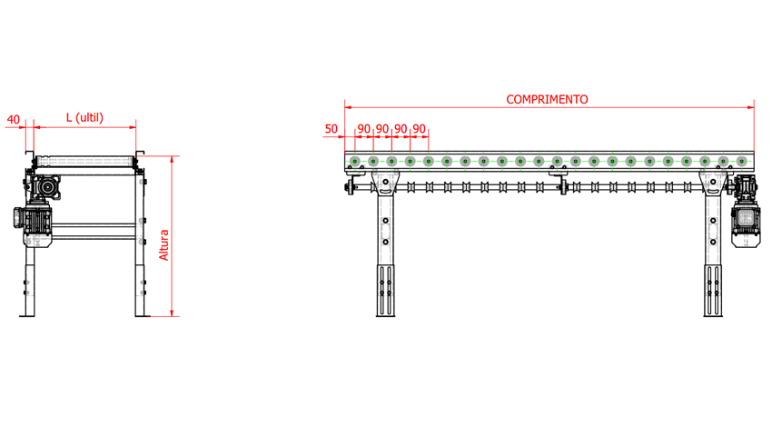 Transportador de Roletes Line Shaft