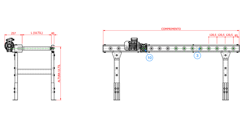 Transportador de Roletes Acionados