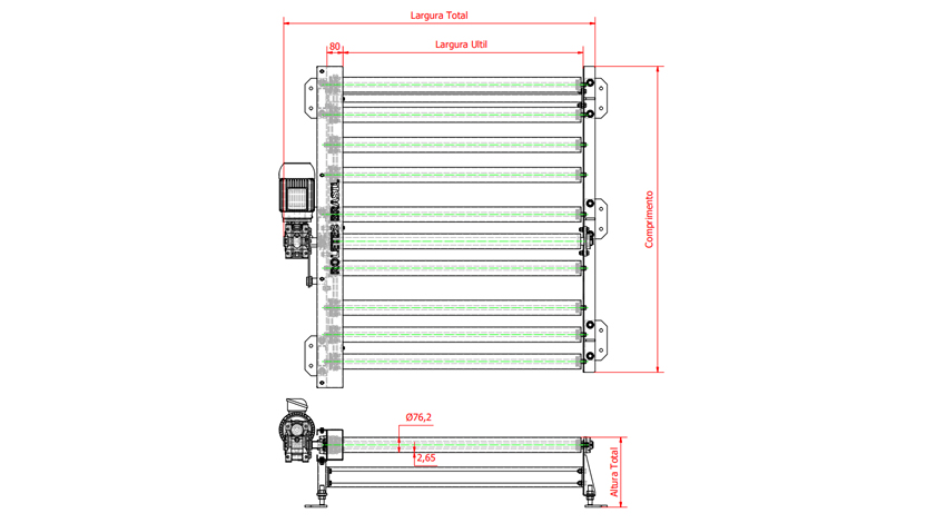 Transportador de Roletes Acionados para transporte de Pallets